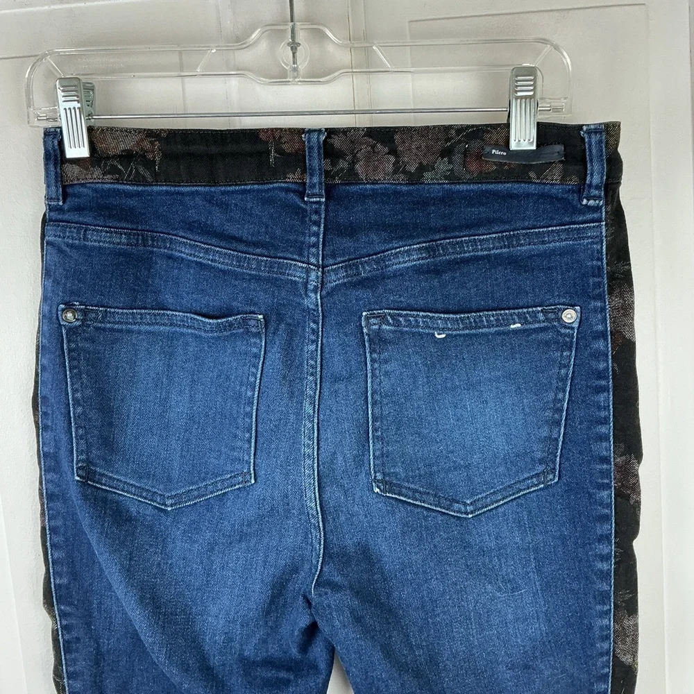 Pilcro Anthro High Rise Skinny Jeans Floral Contrast Sz 29 *Raw hem